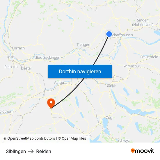 Siblingen to Reiden map