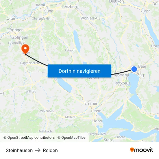 Steinhausen to Reiden map