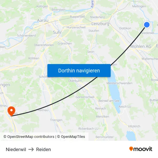 Niederwil to Reiden map