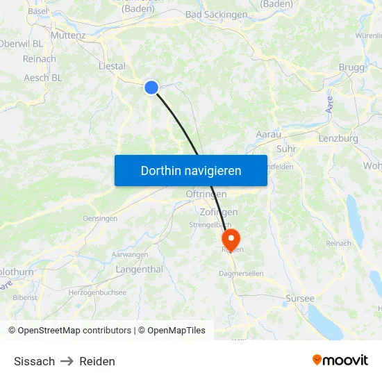 Sissach to Reiden map