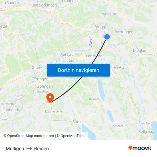 Mülligen to Reiden map