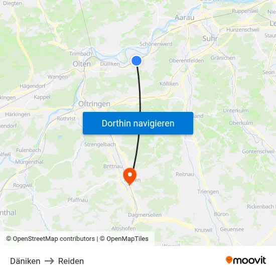 Däniken to Reiden map