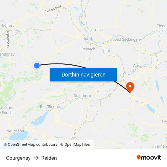 Courgenay to Reiden map