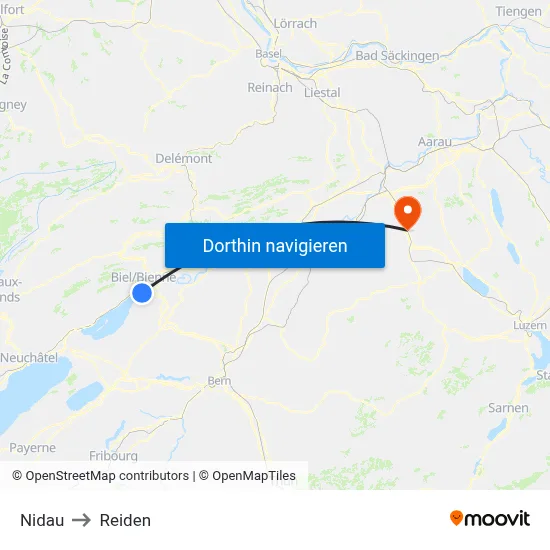 Nidau to Reiden map