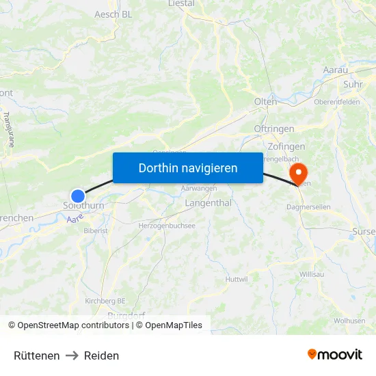 Rüttenen to Reiden map