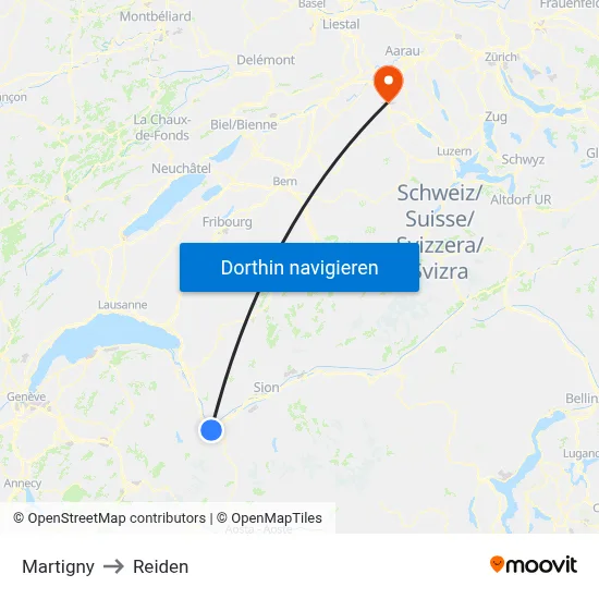 Martigny to Reiden map