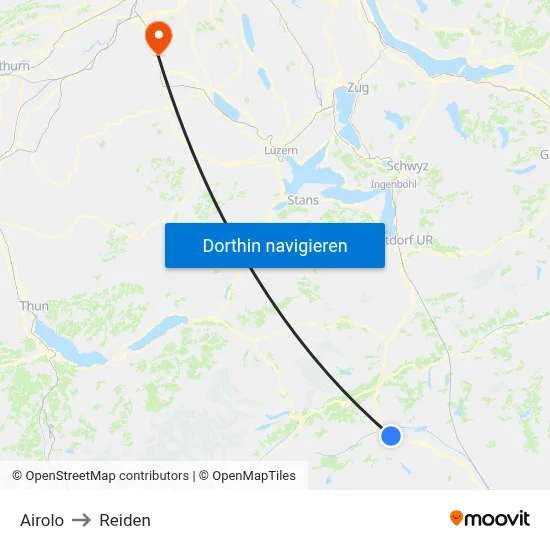 Airolo to Reiden map