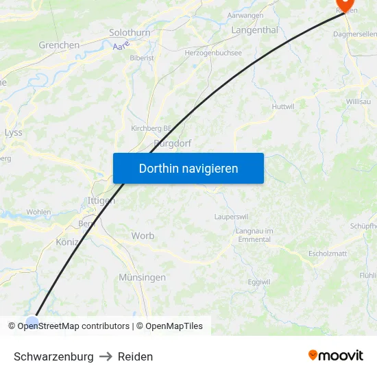 Schwarzenburg to Reiden map