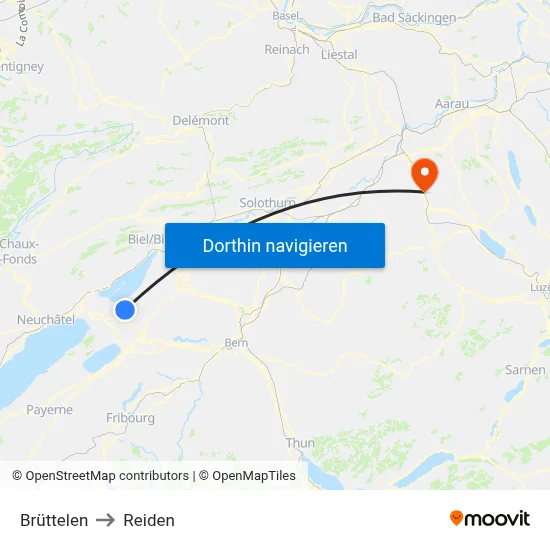 Brüttelen to Reiden map