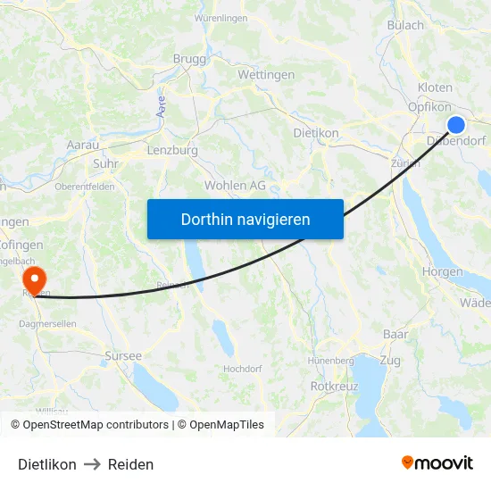 Dietlikon to Reiden map