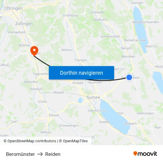 Beromünster to Reiden map
