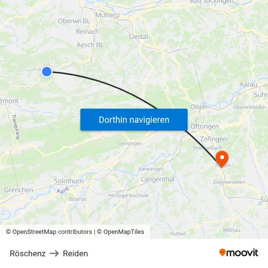 Röschenz to Reiden map