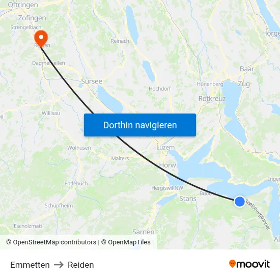 Emmetten to Reiden map