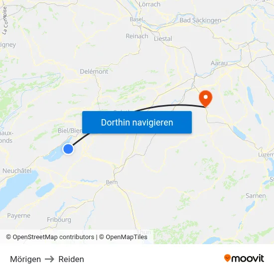 Mörigen to Reiden map