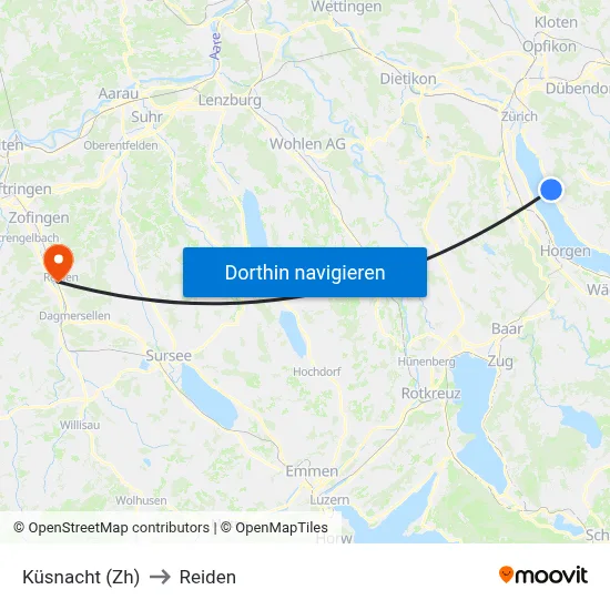 Küsnacht (Zh) to Reiden map