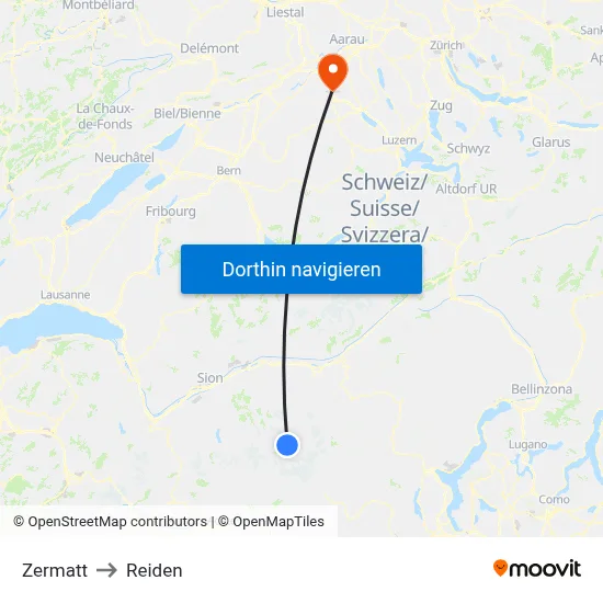 Zermatt to Reiden map
