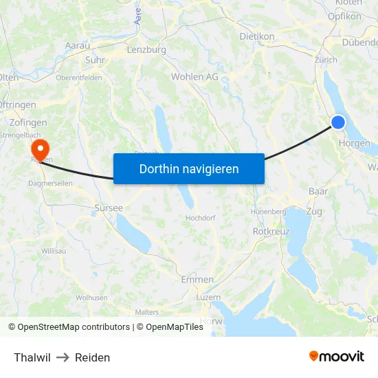 Thalwil to Reiden map