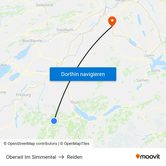 Oberwil Im Simmental to Reiden map