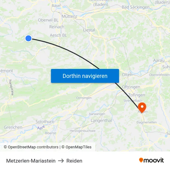 Metzerlen-Mariastein to Reiden map