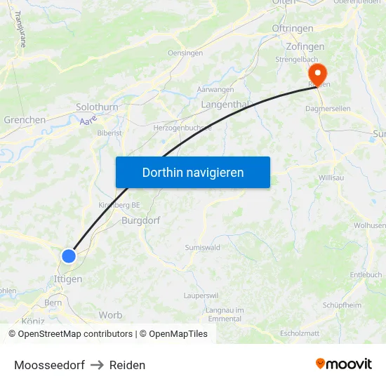 Moosseedorf to Reiden map