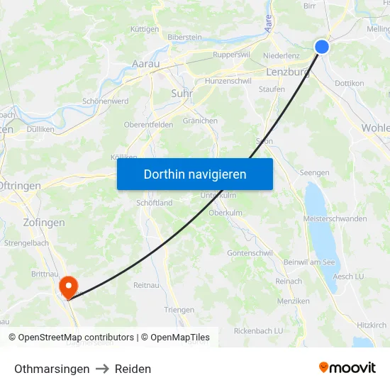 Othmarsingen to Reiden map