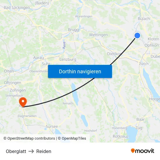 Oberglatt to Reiden map