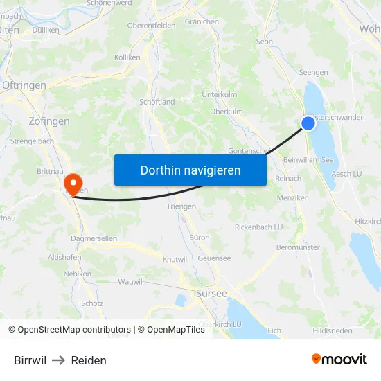 Birrwil to Reiden map
