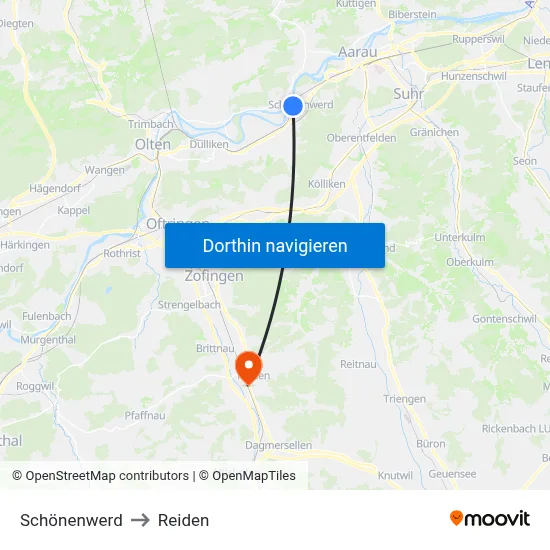 Schönenwerd to Reiden map