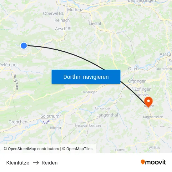 Kleinlützel to Reiden map