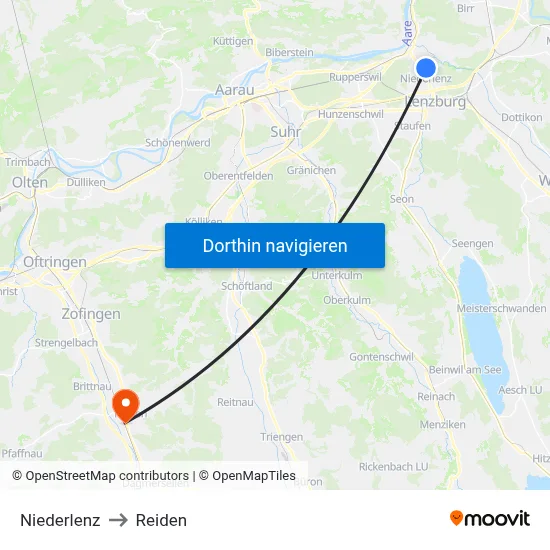 Niederlenz to Reiden map
