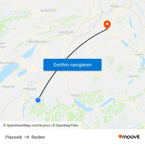 Plasselb to Reiden map