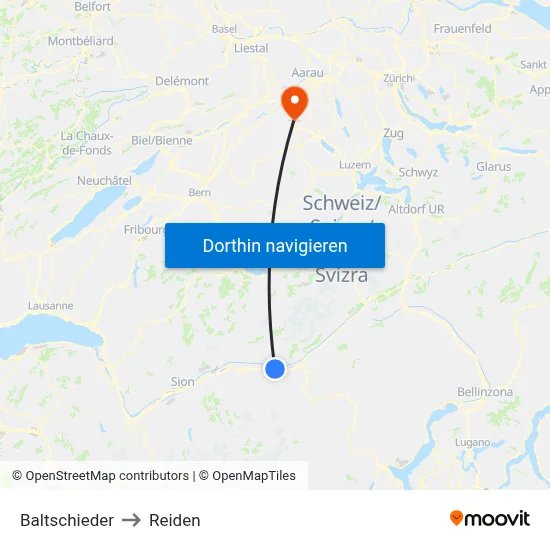 Baltschieder to Reiden map