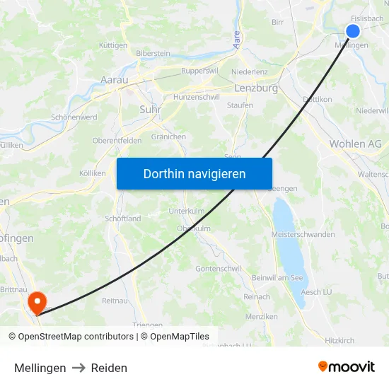 Mellingen to Reiden map