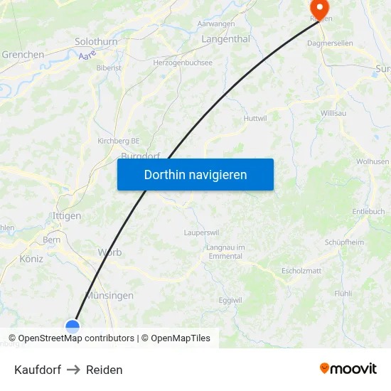 Kaufdorf to Reiden map
