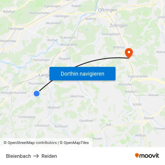 Bleienbach to Reiden map
