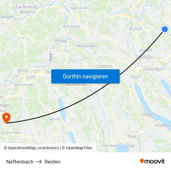 Neftenbach to Reiden map