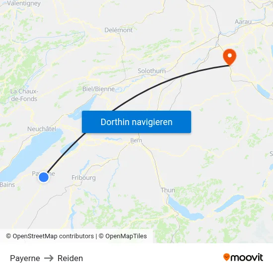 Payerne to Reiden map