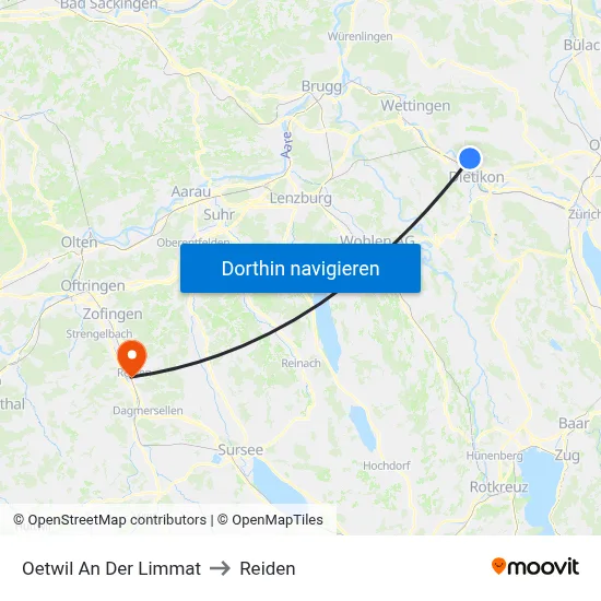Oetwil An Der Limmat to Reiden map