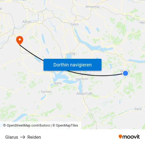 Glarus to Reiden map