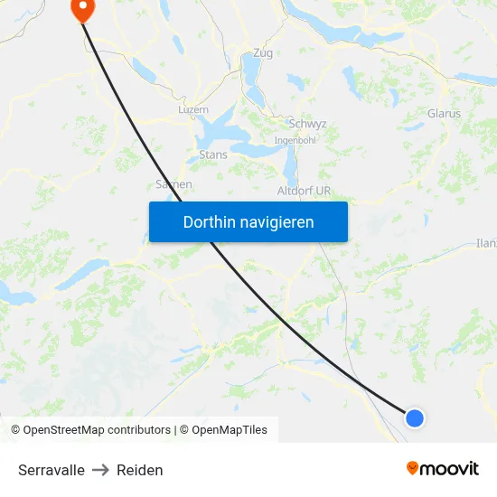 Serravalle to Reiden map