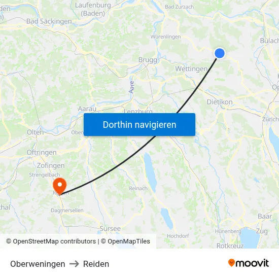 Oberweningen to Reiden map