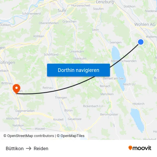 Büttikon to Reiden map