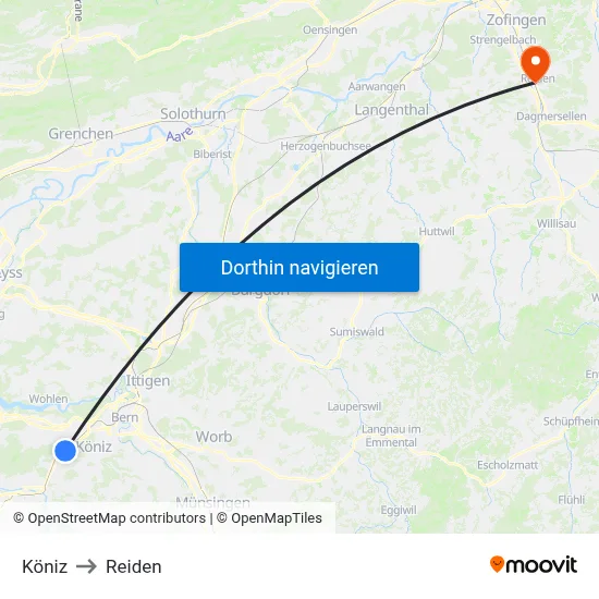 Köniz to Reiden map
