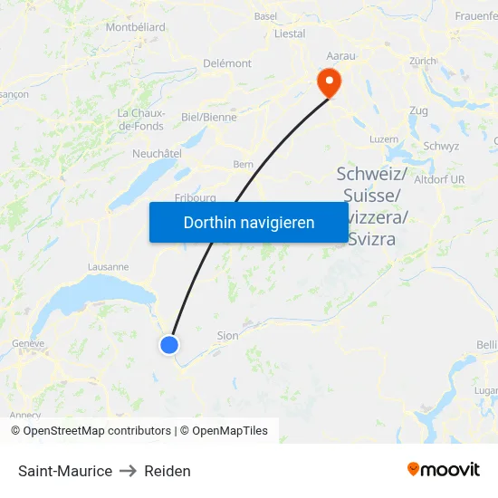 Saint-Maurice to Reiden map