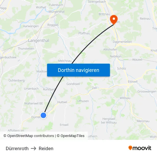 Dürrenroth to Reiden map