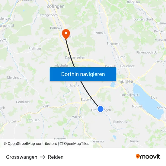 Grosswangen to Reiden map