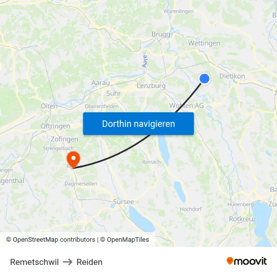 Remetschwil to Reiden map