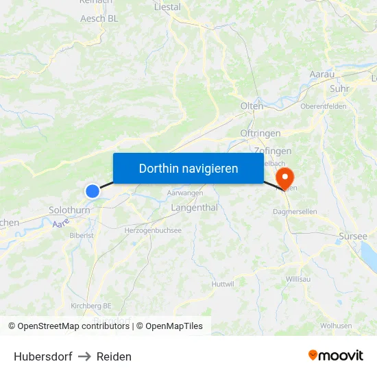Hubersdorf to Reiden map