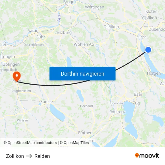 Zollikon to Reiden map