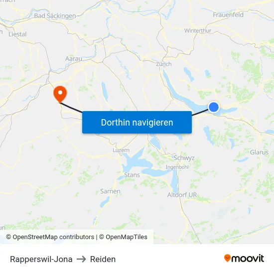 Rapperswil-Jona to Reiden map